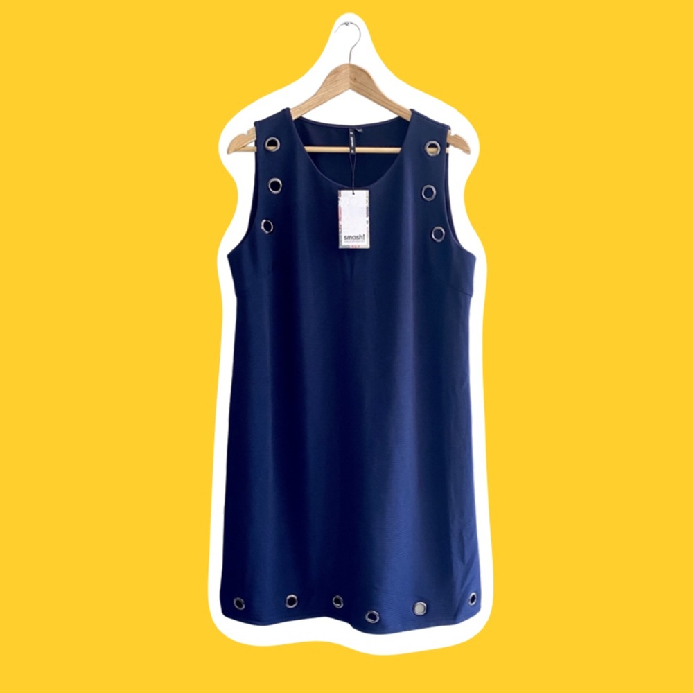 NWT Navy Blue Knee Length Dress W Metal Eyelets
